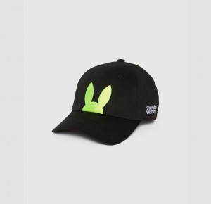Hats And Caps Psycho Bunny Cortlandt Embroidered Bunny Baseball Cap Hombre Negros | SV4963758