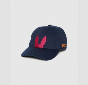 Hats And Caps Psycho Bunny Cortlandt Embroidered Bunny Baseball Cap Hombre Azul Marino | OH2097185