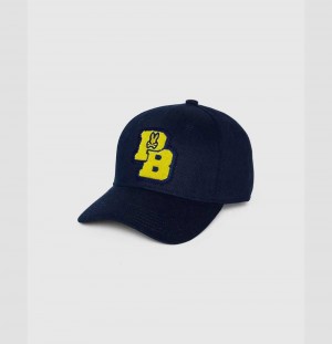 Hats And Caps Psycho Bunny Patchin Chenille Bunny Logo Baseball Cap Hombre Azul Marino | ZR2794536