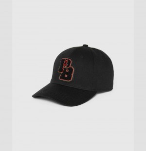 Hats And Caps Psycho Bunny Patchin Chenille Bunny Logo Baseball Cap Hombre Negros | KL2403815
