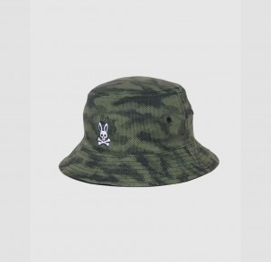 Hats And Caps Psycho Bunny Rockaway Camo Reversible Bucket Hat Hombre Verde Oliva Oscuro | WG9768350