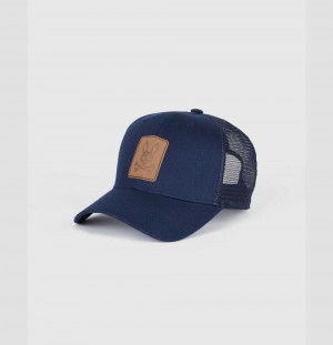 Hats And Caps Psycho Bunny Trucker Baseball Cap Hombre Azul Marino | JU4596302