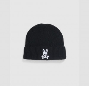 Hats And Caps Psycho Bunny Walker Merino Wool Beanie Niños Negros | AT9783215