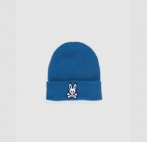 Hats And Caps Psycho Bunny Walker Merino Wool Beanie Hombre 434 Aegean Sea | TW6124508