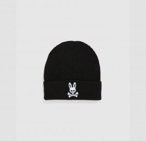 Hats And Caps Psycho Bunny Worth Wool Beanie Hombre Negros | GU4980271
