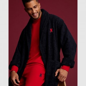 Lounge and Underwear Psycho Bunny All Over Bunny Embossed Robe Hombre Azul Marino | FX2670315