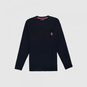 Lounge and Underwear Psycho Bunny Waffle Pocket Long Sleeve Tee Hombre Azul Marino | OS1583406