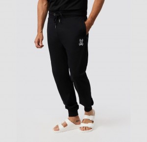 Pantalon Psycho Bunny Gresham Embroidered Bunny Sweatpants Hombre Negros | PR0429517