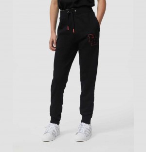 Pantalon Psycho Bunny Patchin Chenille Sweat Pants Niños Negros | ZK3876945