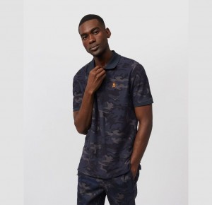 Polos Psycho Bunny Allen Camo Printed Polo Hombre Azul Marino | VC4570369