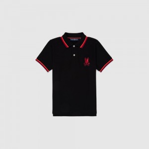 Polos Psycho Bunny Apple Valley Pique Polo Shirt Niños Negros | EJ4182305