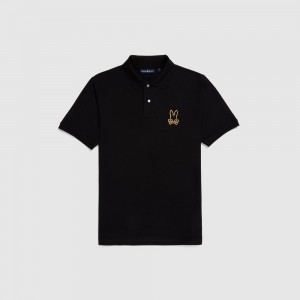 Polos Psycho Bunny Beaumont Pique Polo Shirt Hombre Negros | QH1235749