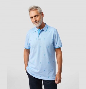 Polos Psycho Bunny Birdseye Printed Polo Hombre 492 Cornflower | TV7493562