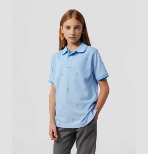 Polos Psycho Bunny Birdseye Printed Polo Niños 492 Cornflower | FA3918402