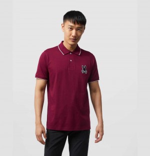Polos Psycho Bunny Broad Jersey Chenille Bunny Logo Polo Hombre 607 Crimson | LZ0375246