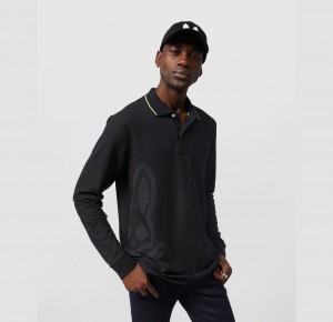 Polos Psycho Bunny Chatham Side Bunny Long Sleeve Polo Hombre Negros | JQ9810475
