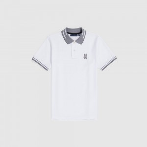Polos Psycho Bunny Chester Pique Polo Shirt Hombre Blancos Negros | YJ5741692