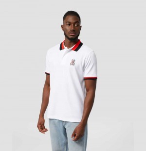 Polos Psycho Bunny Cooper Stripe Collar Polo Hombre Blancos | UJ8543106