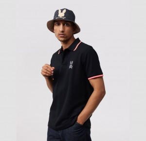 Polos Psycho Bunny Gresham Embroidered Polo Shirt Hombre Negros | XF6174035