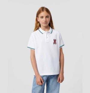 Polos Psycho Bunny Hudson Bunny Logo Polo Niños Blancos | CI3894027