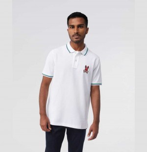 Polos Psycho Bunny Hudson Bunny Logo Polo Hombre Blancos | IQ3051296