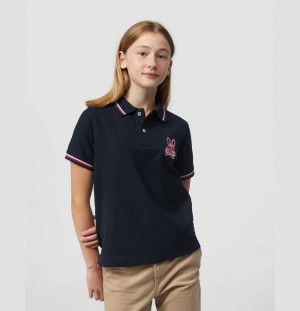 Polos Psycho Bunny Hudson Bunny Logo Polo Niños Azul Marino | XJ3418679