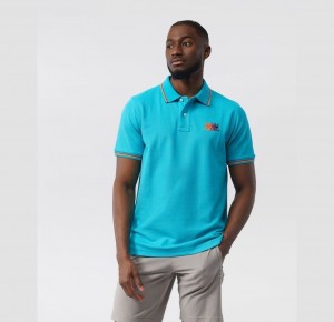 Polos Psycho Bunny Lafayette Embroidered Stripe Collar Polo Hombre 446 Placid Sea | XI7165298