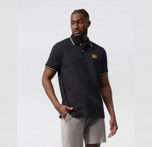 Polos Psycho Bunny Lafayette Embroidered Stripe Collar Polo Hombre Negros | TE7381204