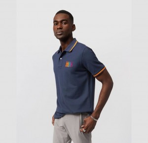 Polos Psycho Bunny Lafayette Embroidered Stripe Collar Polo Hombre 402 North Sea | BF2567840