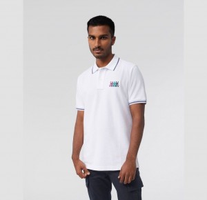 Polos Psycho Bunny Lafayette Embroidered Stripe Collar Polo Hombre Blancos | QN8106593