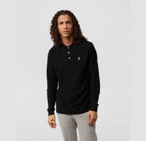 Polos Psycho Bunny Long Sleeve Classic Polo Hombre Negros | WF6057241