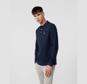 Polos Psycho Bunny Long Sleeve Classic Polo Hombre Azul Marino | RF7184620
