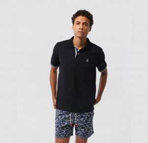 Polos Psycho Bunny Nassau Short Sleeve Polo Hombre Negros | RI0683142