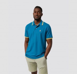 Polos Psycho Bunny Ochoco Short Sleeve Collar Stripe Polo Shirt Hombre 434 Aegean Sea | WD8723461