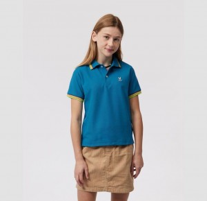 Polos Psycho Bunny Ochoco Short Sleeve Collar Stripe Polo Shirt Niños 434 Aegean Sea | SD7286034