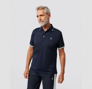 Polos Psycho Bunny Olex Collar Stripe Sport Polo Hombre Azul Marino | MI1904752