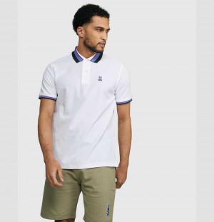 Polos Psycho Bunny Oliver Neon Tipped Polo Hombre Blancos | IY5703918