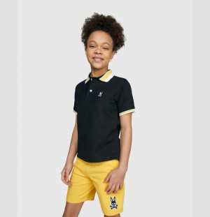 Polos Psycho Bunny Oliver Neon Tipped Polo Niños Negros | DT4012563