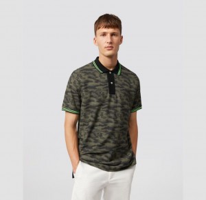 Polos Psycho Bunny Rockaway Camo Fashion Polo Hombre Verde Oliva Oscuro | BX6718054