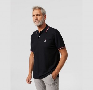 Polos Psycho Bunny Sona Collar Stripe Fashion Polo Hombre Negros | OF7963081