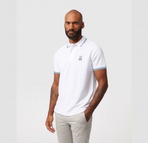Polos Psycho Bunny Sona Collar Stripe Fashion Polo Hombre Blancos | QX7159804