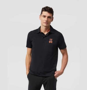 Polos Psycho Bunny Waverly Jersey Bunny Logo Polo Hombre Negros | XI2346019