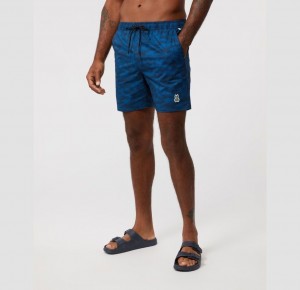Ropa de Baño Psycho Bunny Rockaway Camo Swim Shorts Hombre 434 Aegean Sea | EL1685497