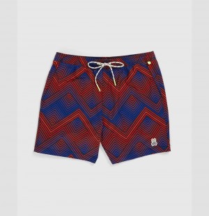 Short Psycho Bunny Adrian Chevron Swim Trunks Hombre Rojos | TL2478193
