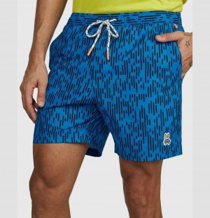 Short Psycho Bunny Carson Stripe Swim Trunks Hombre 437 Neon Pool | UV0964152