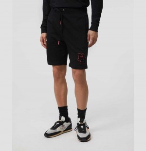 Short Psycho Bunny Patchin Chenille Bunny Logo Sweatshorts Hombre Negros | BQ5391604