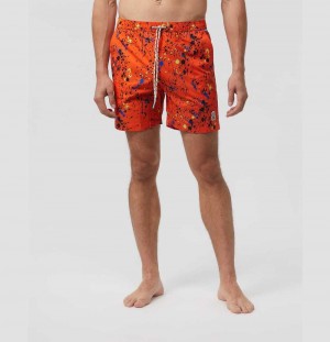 Short Psycho Bunny Waverly Splatter Swim Shorts Hombre 865 Neon Salsa | SR8519307