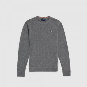 Suéteres Psycho Bunny Carson Wool Cashmere Sweater Hombre 072 Heather Ash | WG4391562