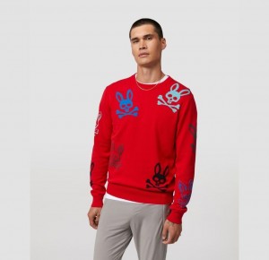 Suéteres Psycho Bunny Lacomb All Over Bunny Sweater Hombre Rojos | ZR3705821