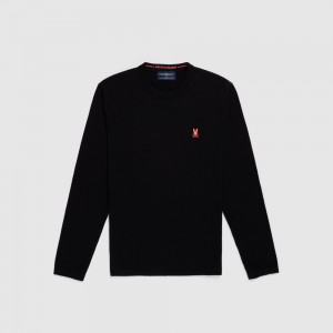 Suéteres Psycho Bunny Lennox Wool Sweater Hombre Negros | RU8534769